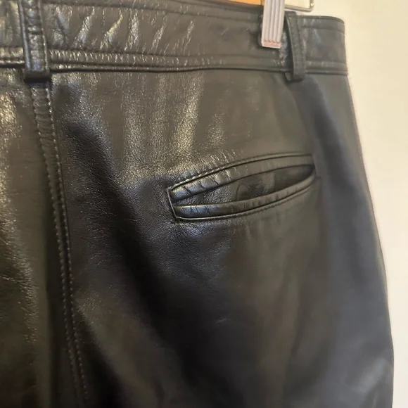 Vintage Danier Black Leather Pants Moto Bikercore Straight Leg 34” High Rise - Picture 11 of 15